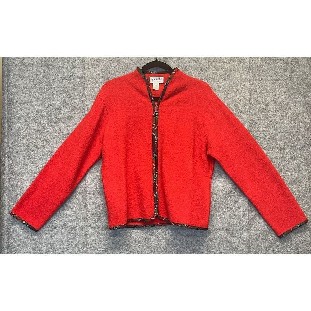 Vintage PENDLETON Jacket Women's Large Bright Red Virgin Wool Full Front Zip‎